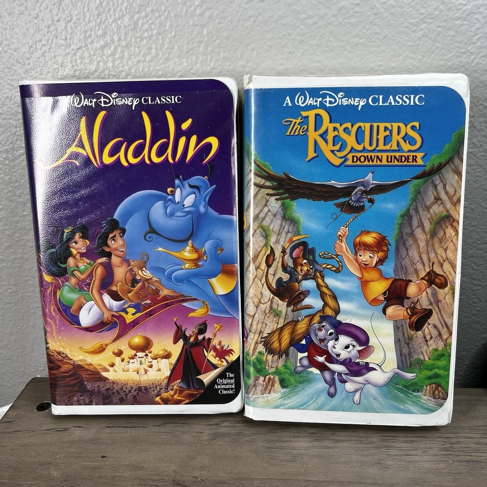 2 BLACK DIAMOND Disney Movies Aladdin &‎ The Rescuers Down Under~ See Photos